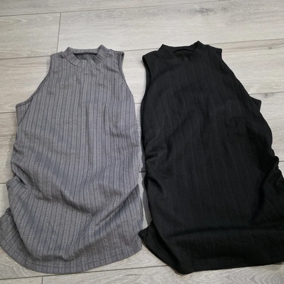 SHEIN Gray Ribbed Sleeveless Muscle Tee with Mandarin Collar - Picture 2 of 6